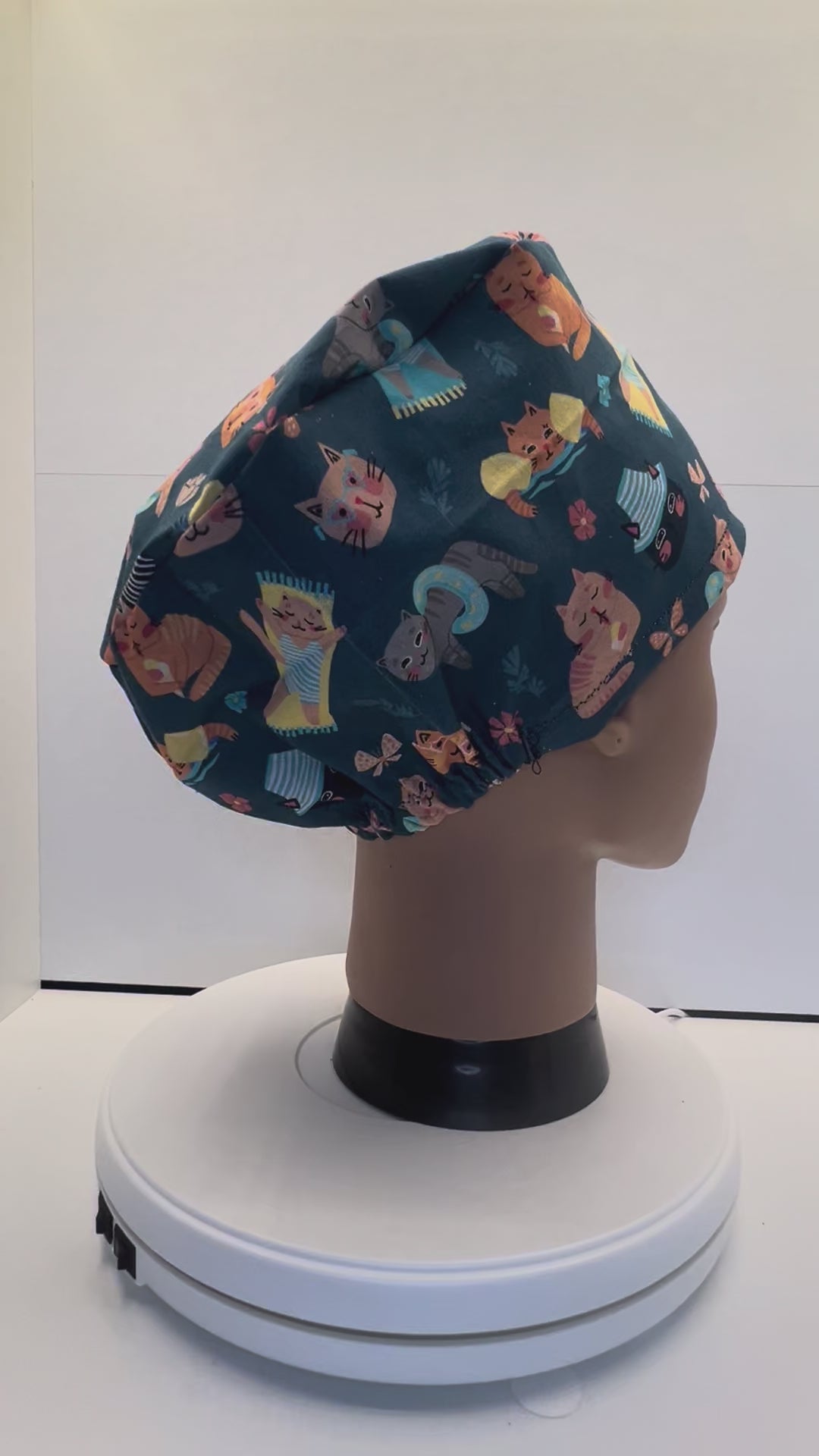 Poolside Paws Cats Cotton Theatre Scrub Hat/Cap.  UK Handmade