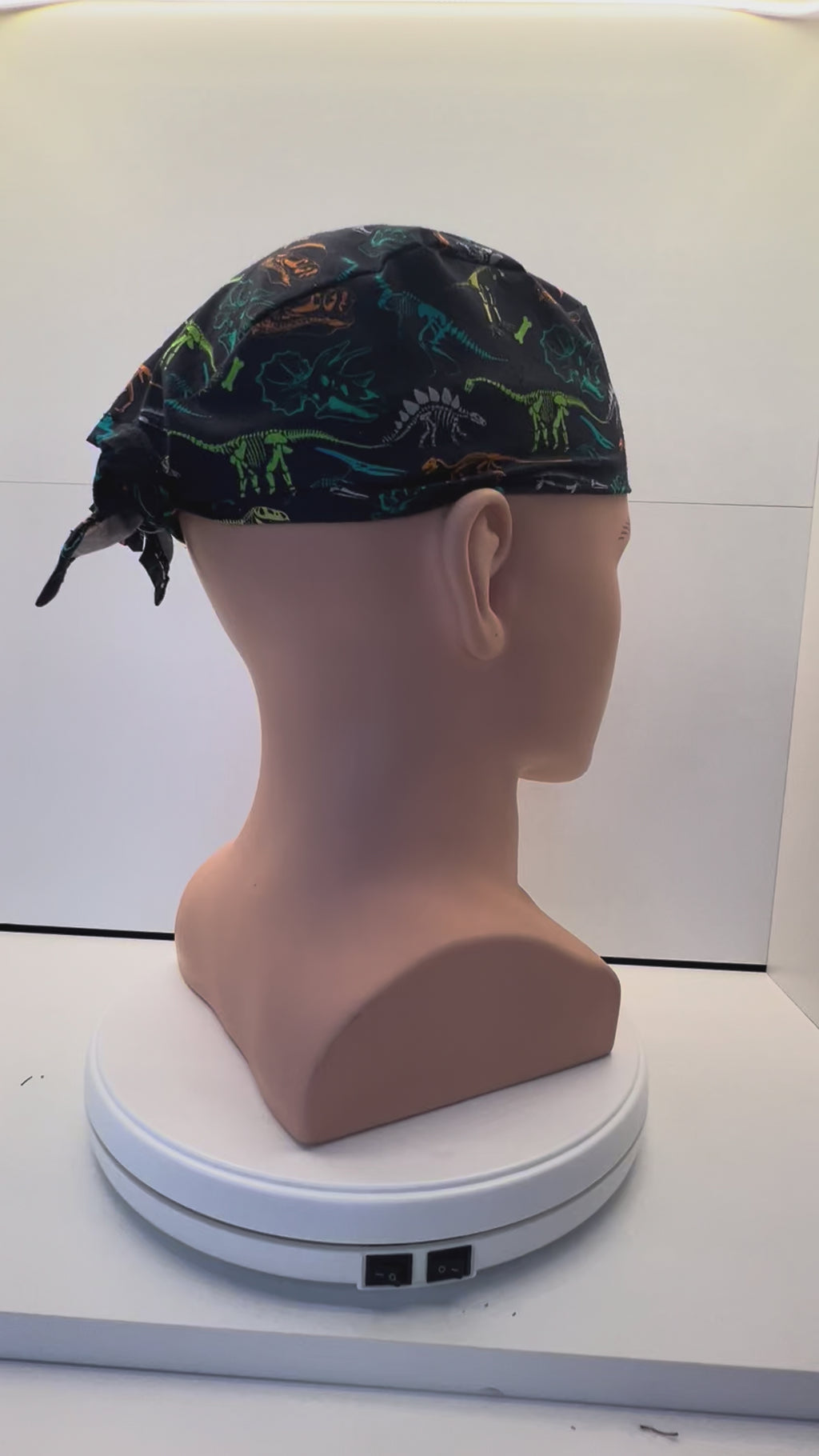 Navy Dino Fossils Fabric Tie Back Scrub Cap/ Theatre Hat. UK Handmade