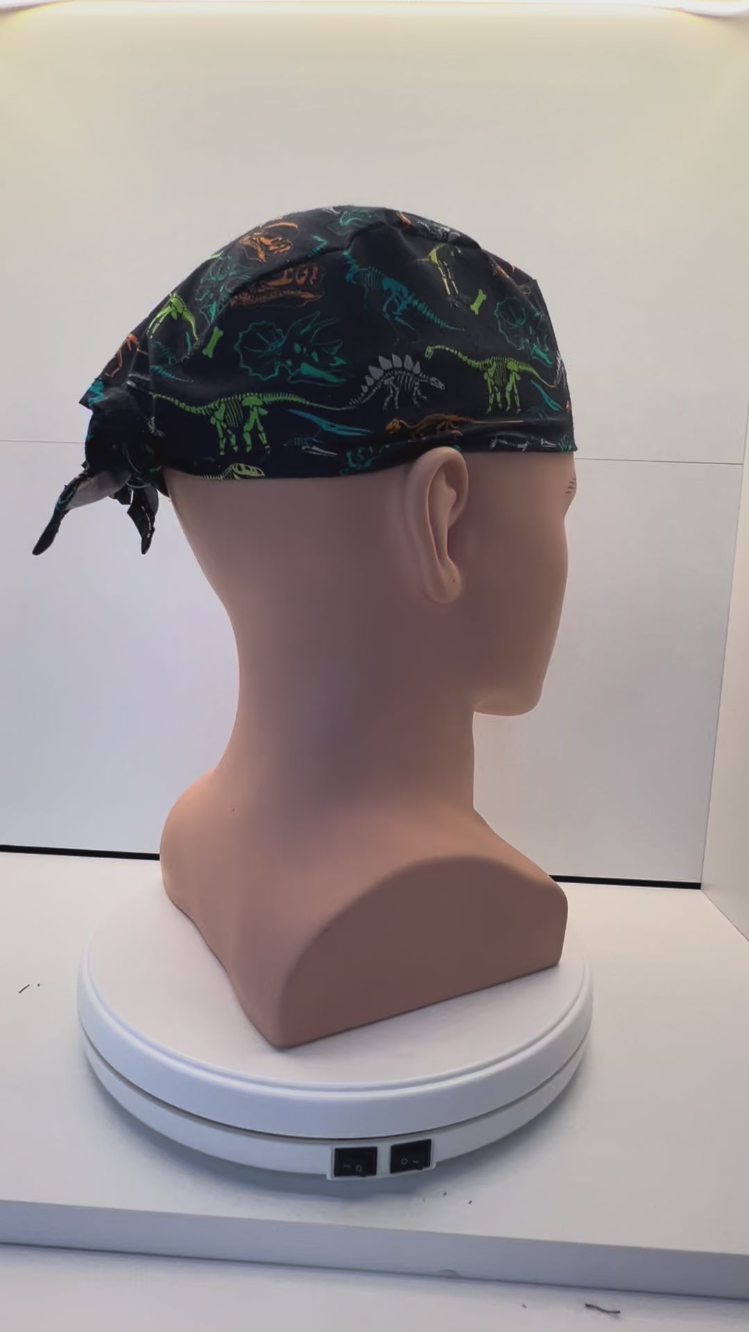 Navy Dino Fossils Fabric Tie Back Scrub Cap/ Theatre Hat. UK Handmade