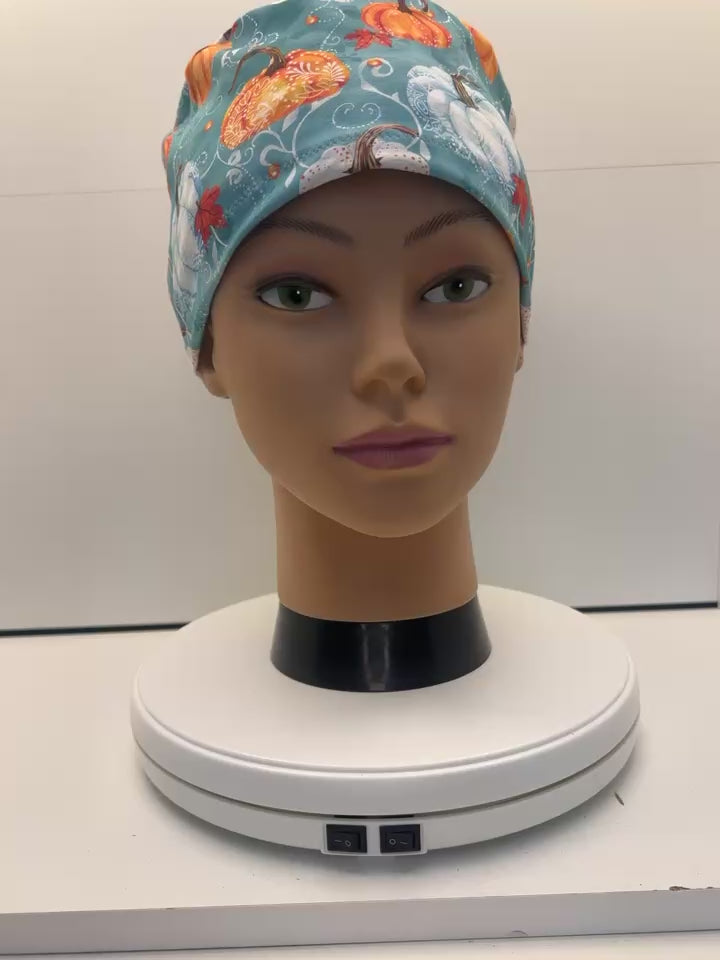 Painted Pumpkins Jersey Cotton Theatre Scrub Hat/Cap.  UK Handmade.