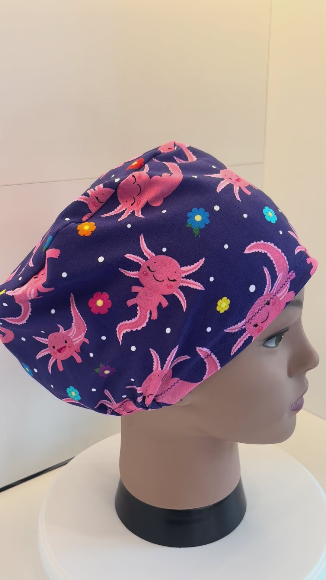 Pink & Purple Axolotls Premium Cotton Jersey super soft theatre scrub hat/cap