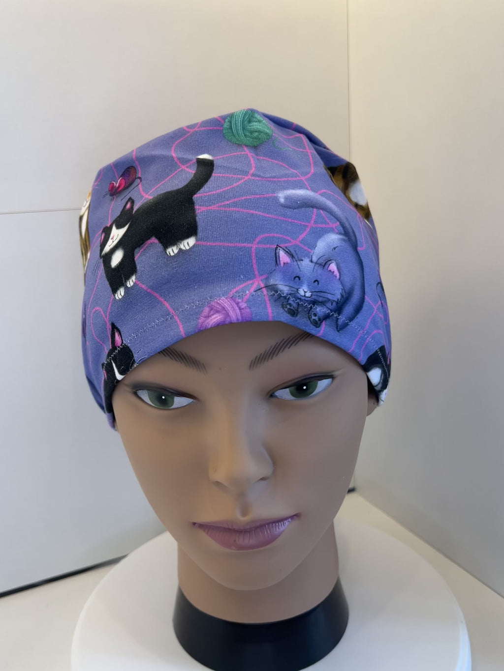 Cats in a Tangle design Soft Jersey Fabric theatre scrub cap / hat.  Ethically made.