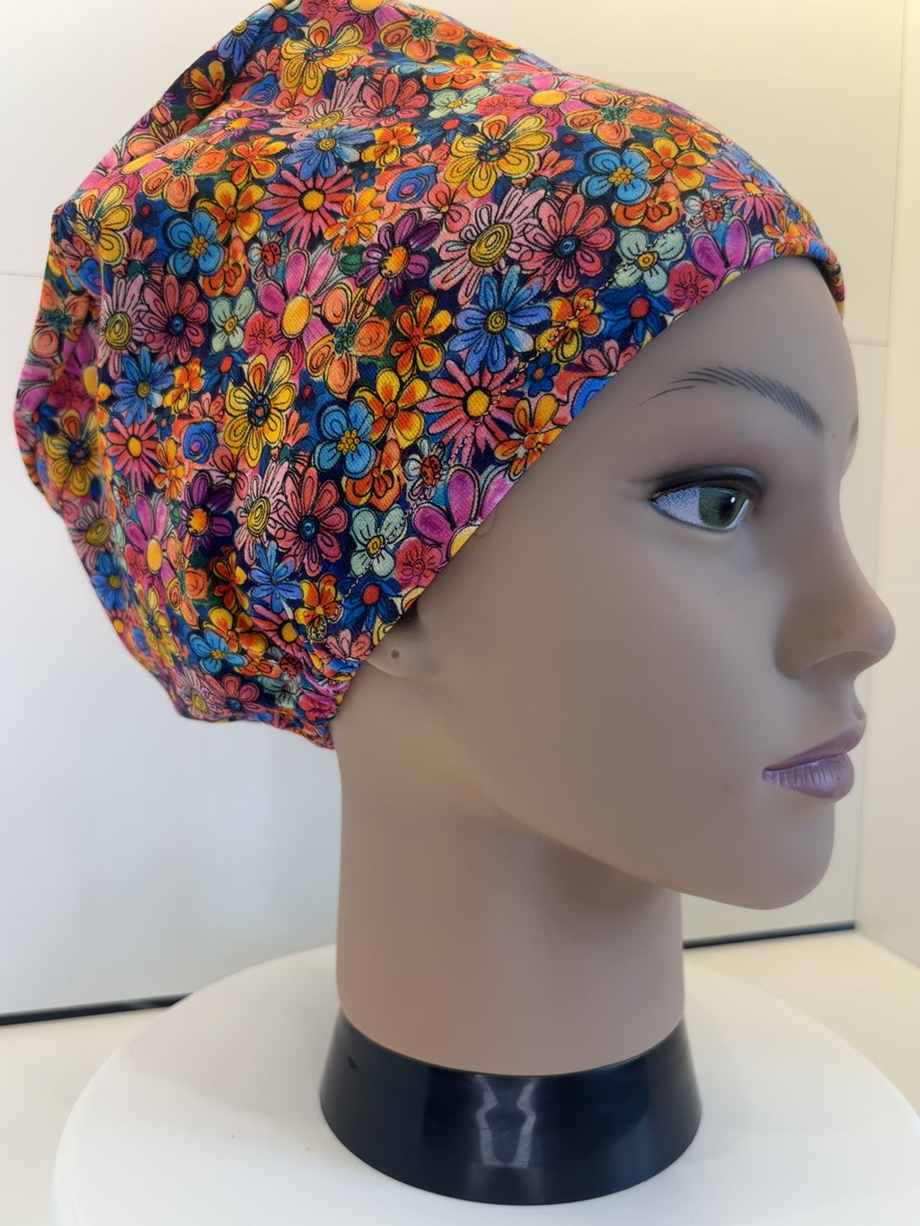 Doodle Flowers Premium Cotton Jersey super soft theatre scrub hat/cap.