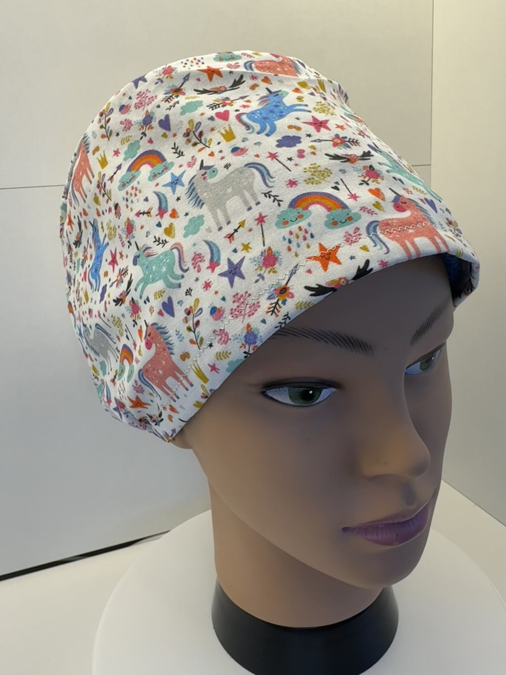 Unicorns and Rainbows 100% Cotton Theatre Hat/Scrub Cap Optional Satin Lining