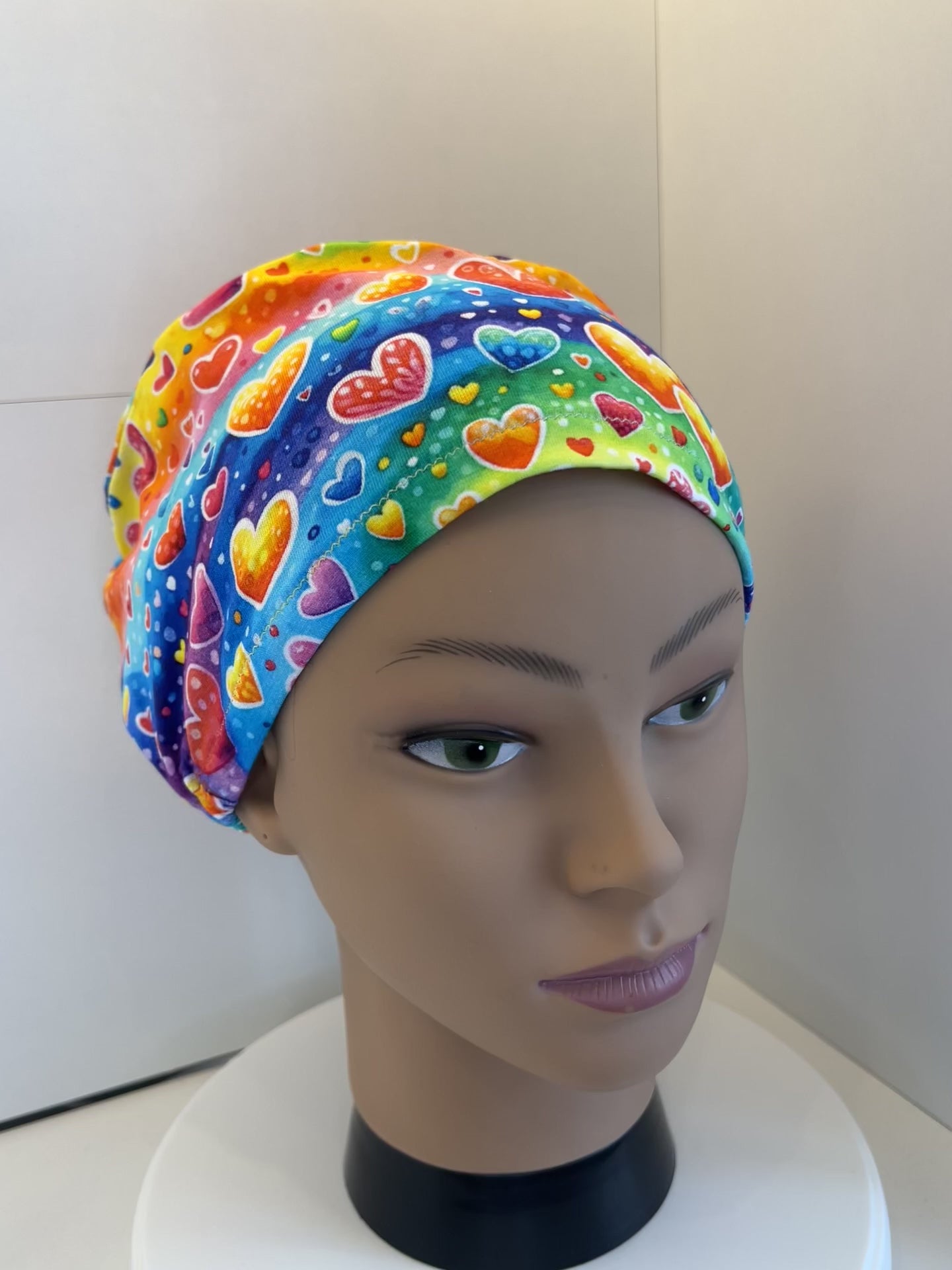 Rainbow Bubble Hearts Premium Cotton Jersey super soft theatre scrub hat/cap - Love, Valentine's Day
