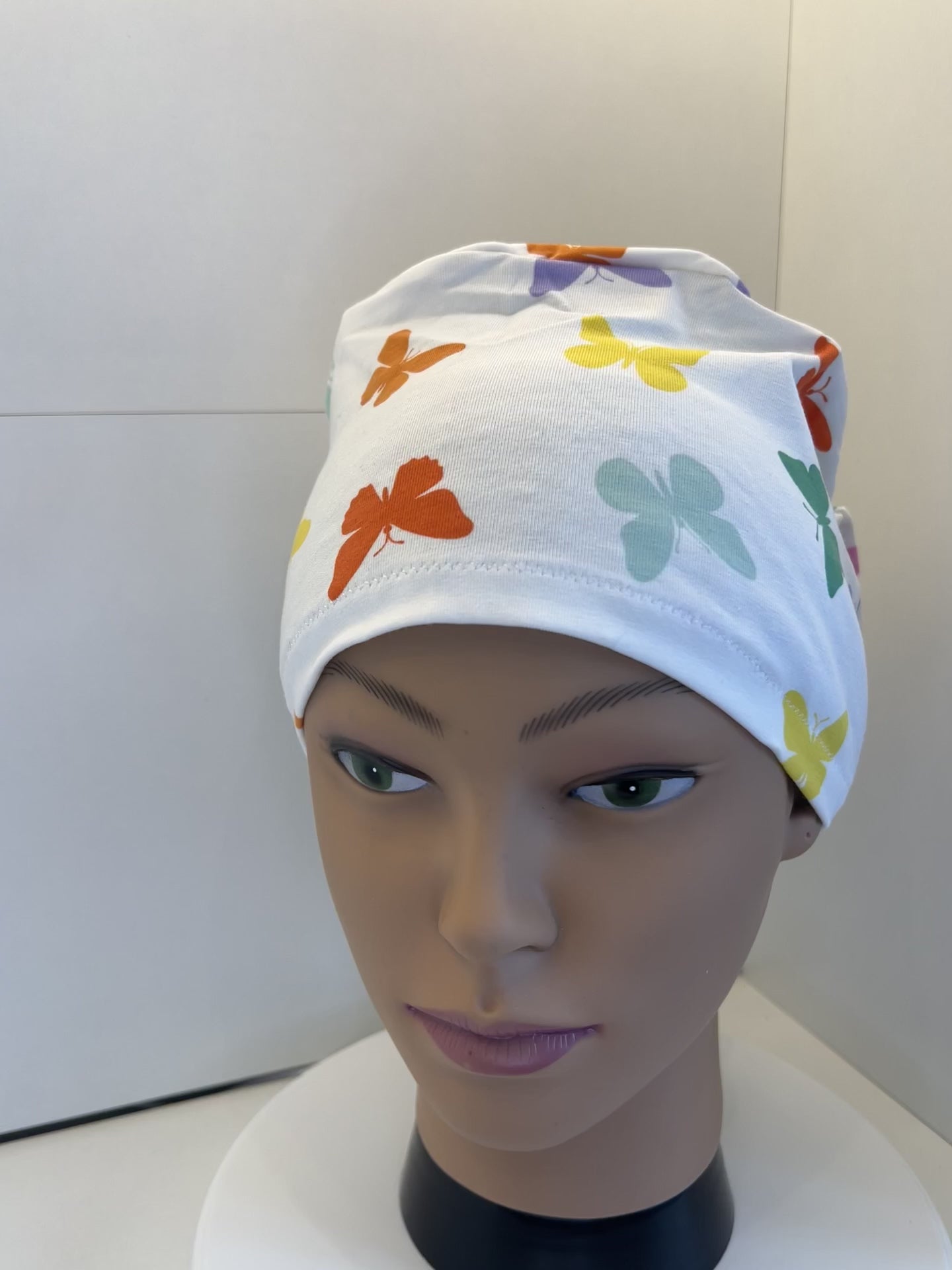 Rainbow Butterflies Soft Jersey Fabric theatre scrub cap / hat.