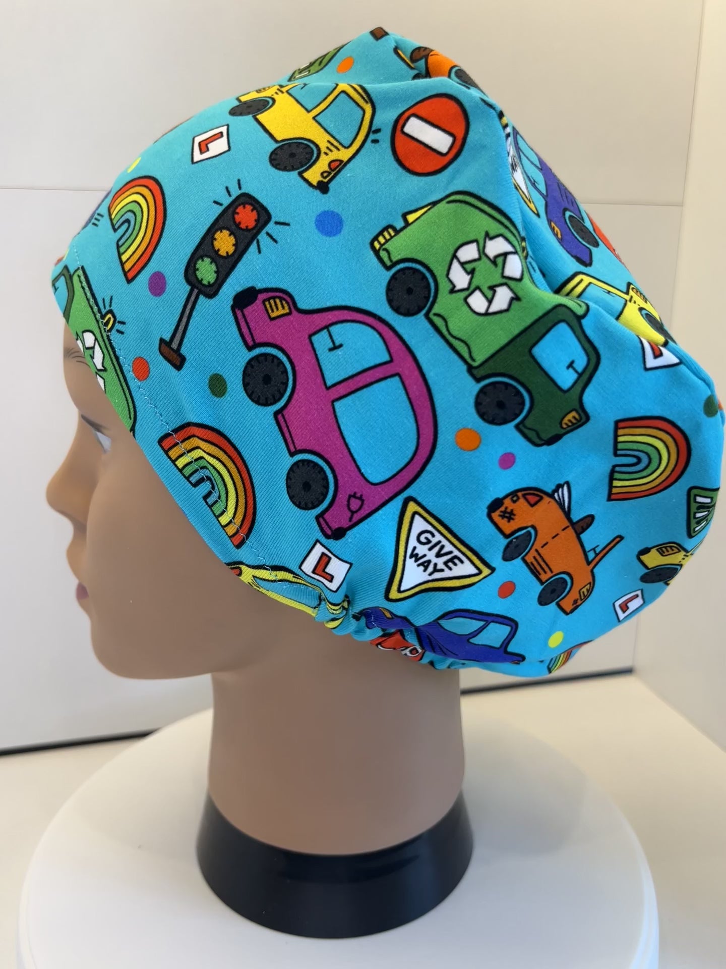 Little Learners, Cars and Vehicles Premium Soft Jersey Fabric Scrub Cap/Theatre Hat