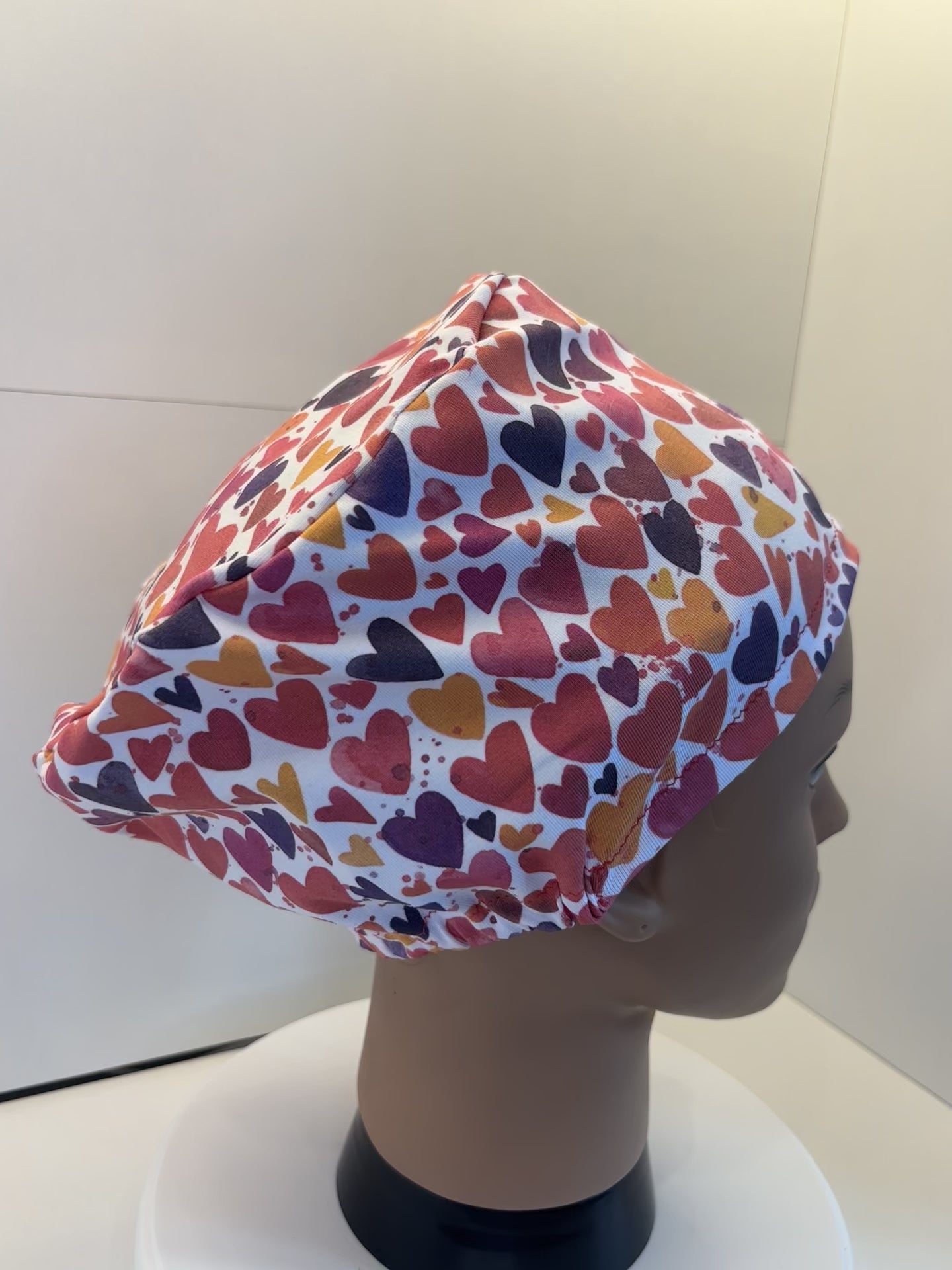 Warm Hearts Premium Cotton Jersey super soft theatre scrub hat/cap. Love/ Valentine's Day