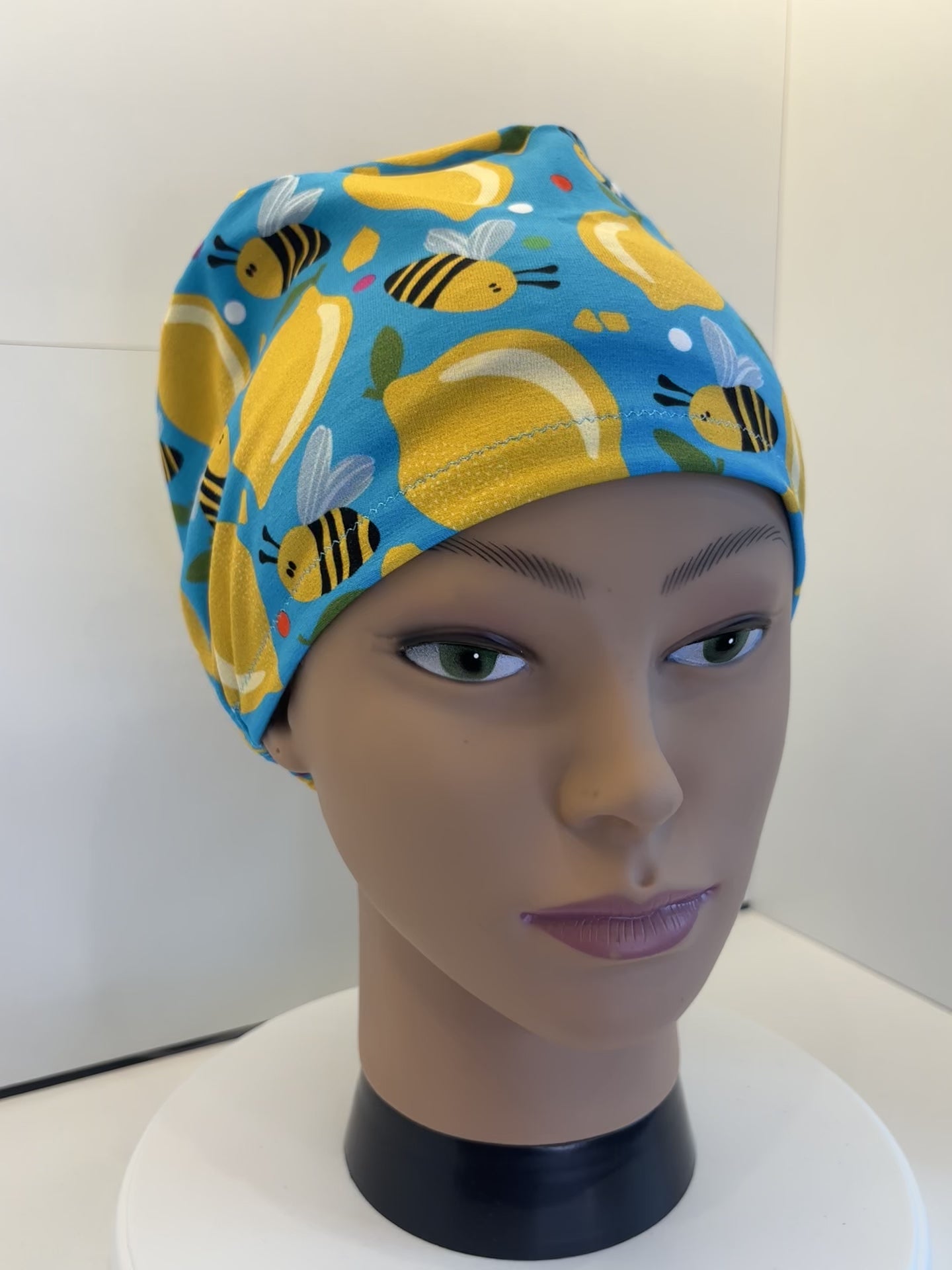 Bees and Lemons Premium Cotton Jersey Super Soft Surgical/Theatre Scrub Hat/Cap. UK Handmade
