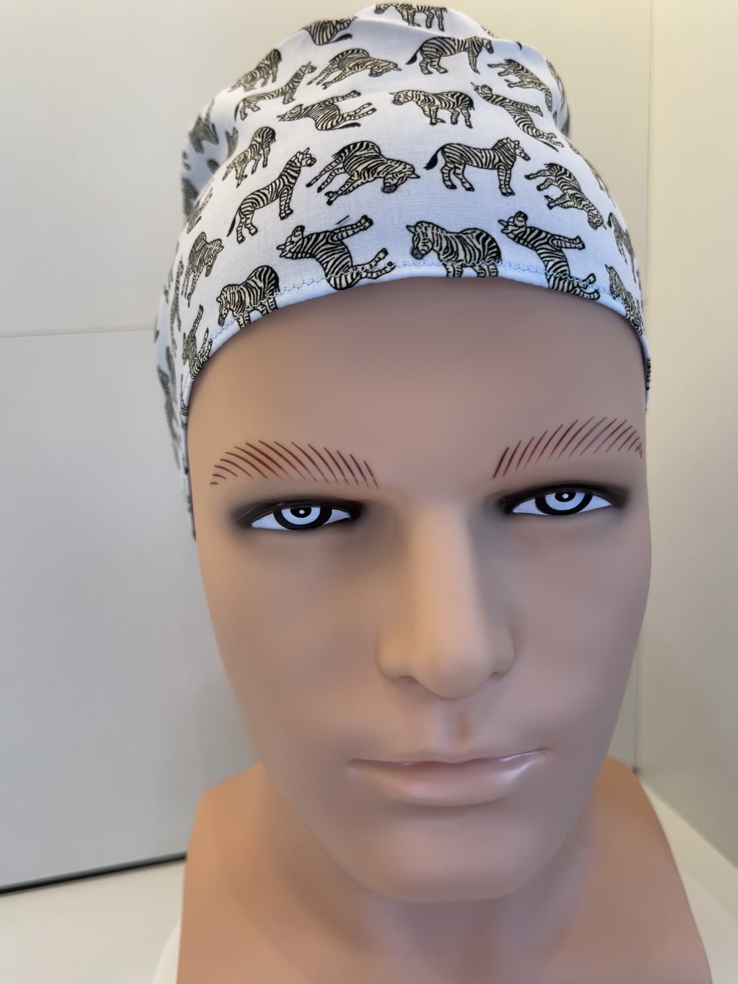 Blue Zebras Cotton 100% Cotton Tie-Back Surgical/Theatre Scrub Hat/Cap. UK Handmade