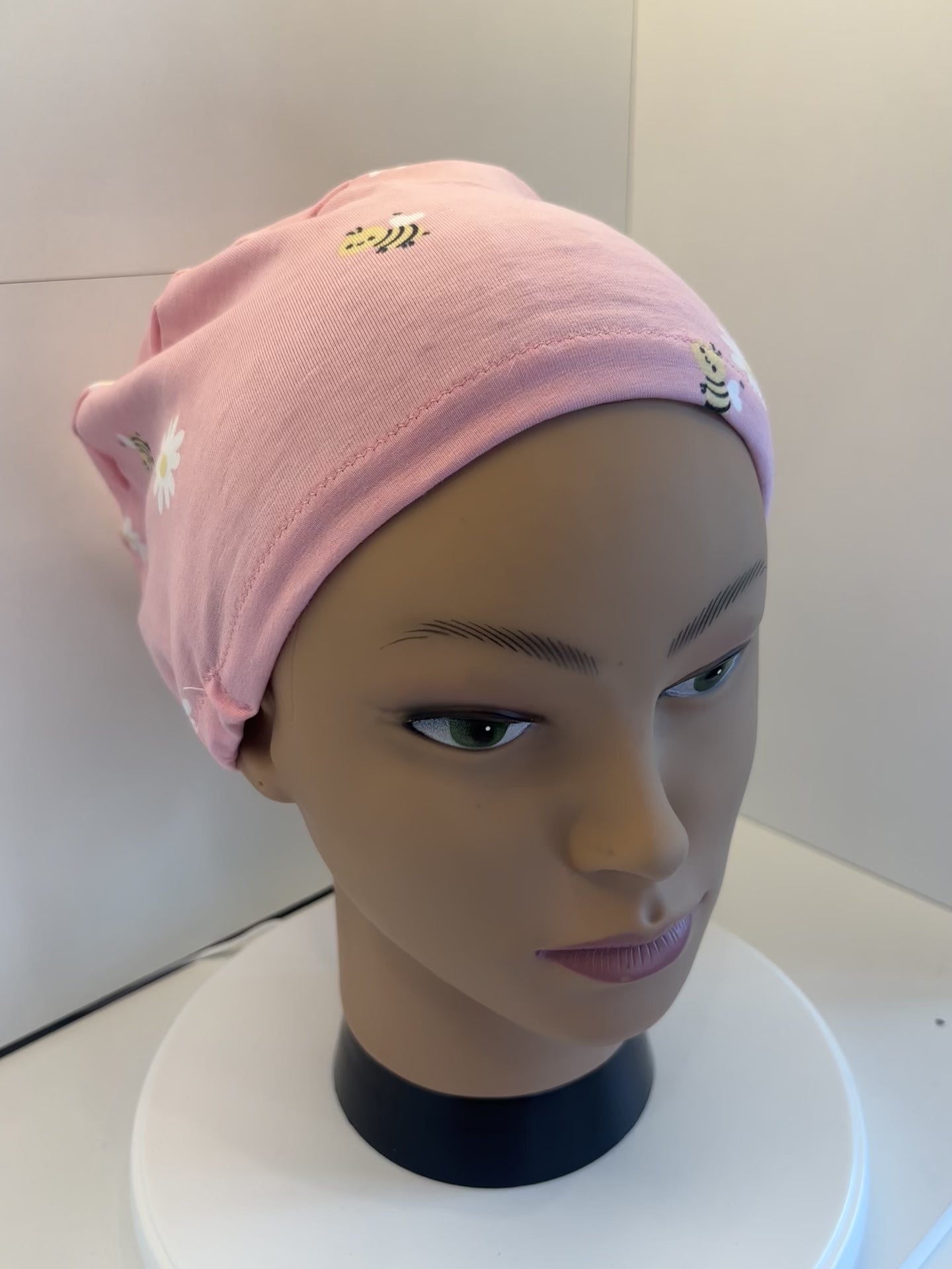 Pink Bees & Daisies Premium Jersey super soft and smooth cotton theatre scrub hat/cap