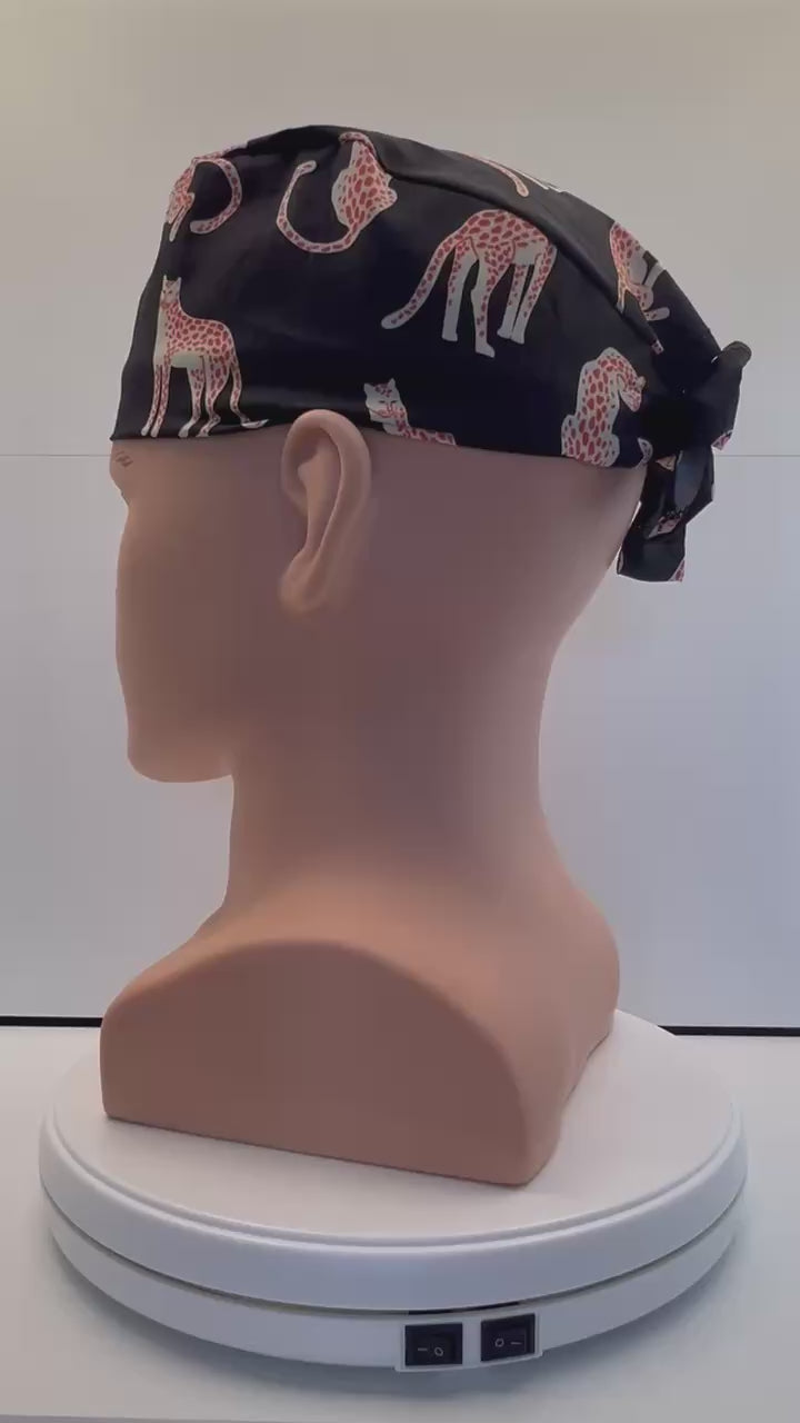 Shadow Cats Cotton Fabric tie-back theatre scrub cap / hat. UK handmade