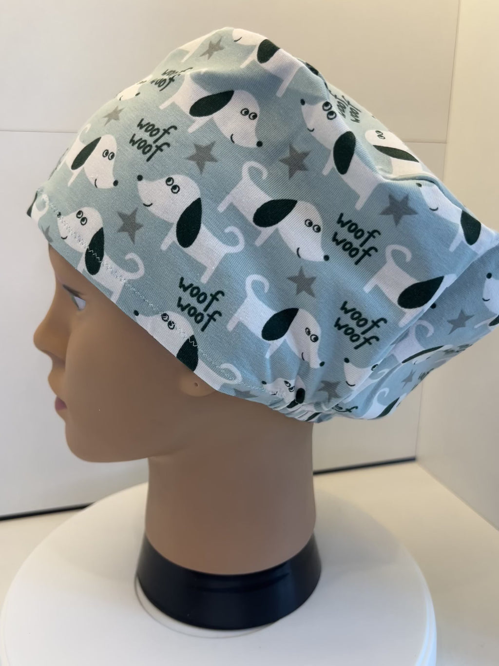 Woof Woof Pet Dog Premium Cotton Jersey Super Soft Surgical/Theatre Scrub Hat/Cap. UK Handmade