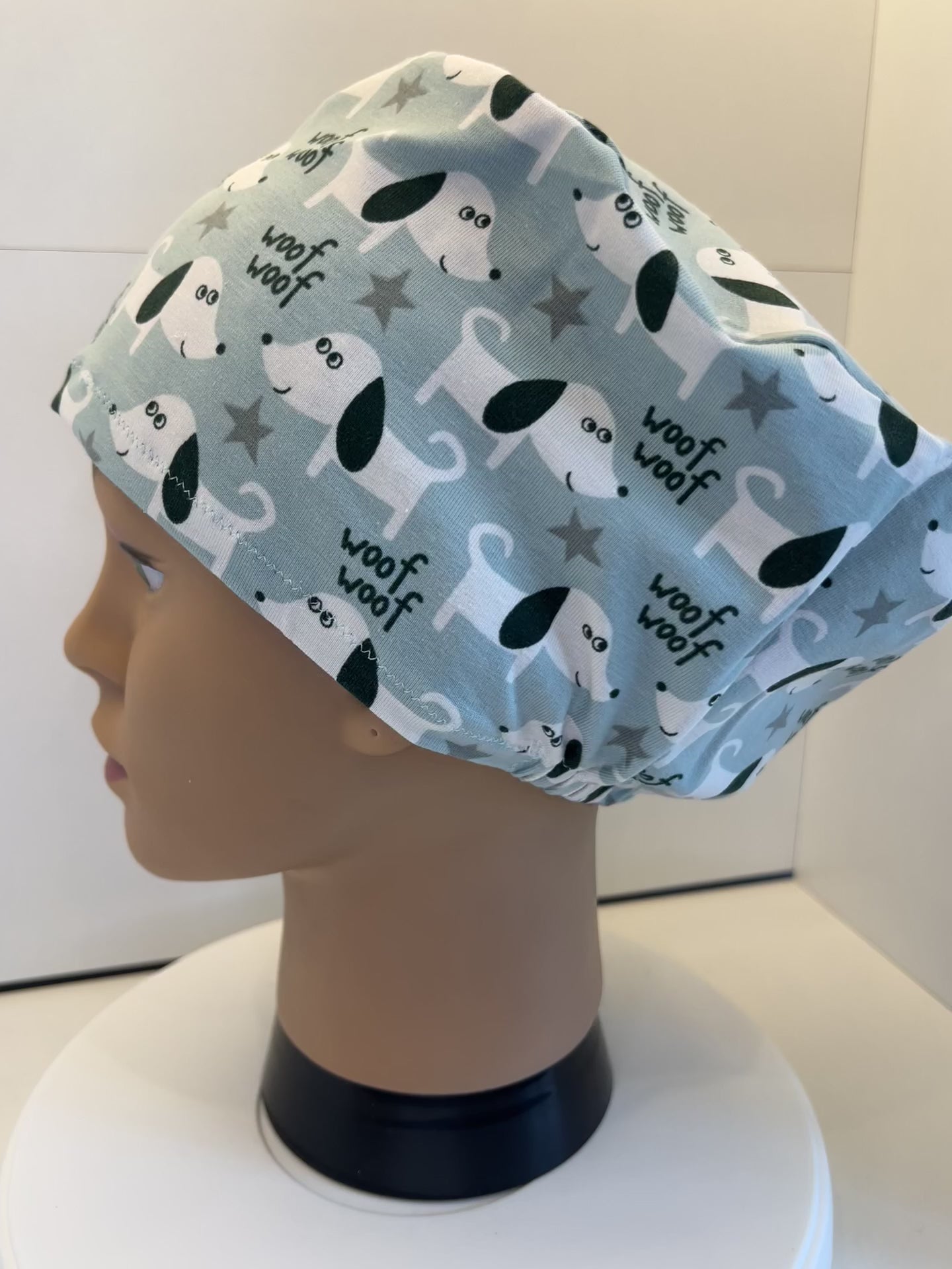 Woof Woof Pet Dog Premium Cotton Jersey Super Soft Surgical/Theatre Scrub Hat/Cap. UK Handmade