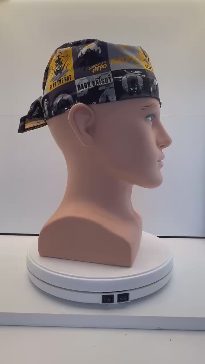 Dark Knight Batman 100% Cotton Tie-Back Surgical/Theatre Scrub Hat/Cap. UK Handmade.