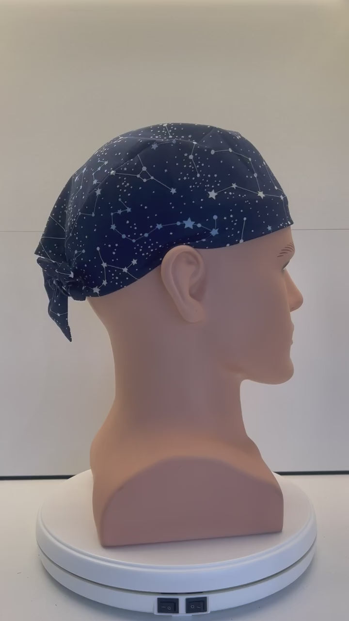Navy Constellations Cotton Fabric tie-back theatre scrub cap / hat