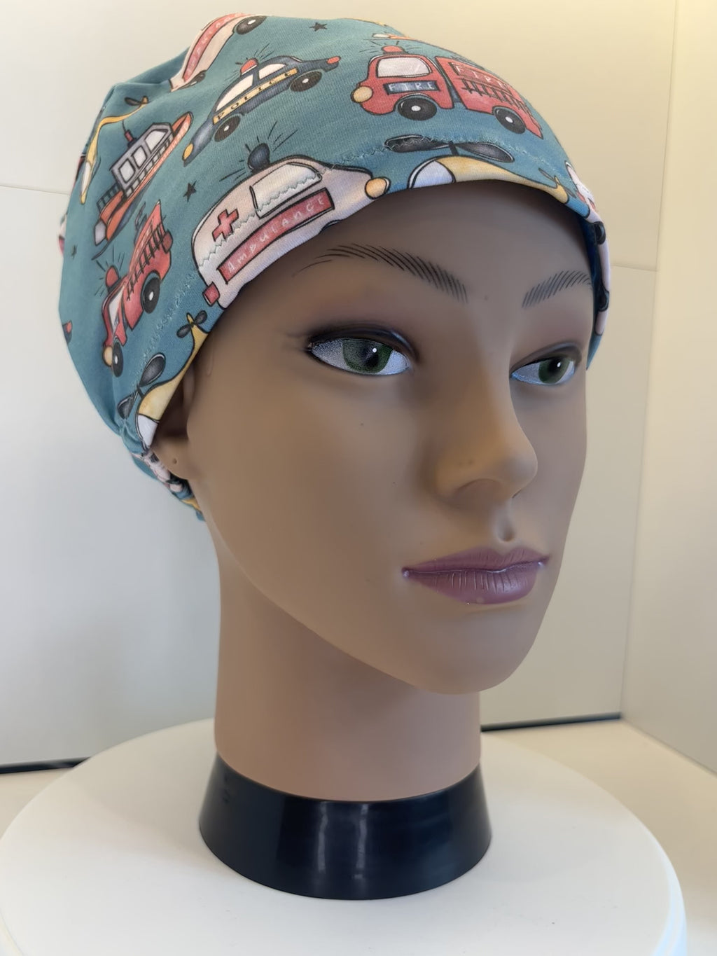 Emergency Vehicles Premium Cotton Jersey super soft theatre scrub hat/cap - Child/ Paediatrics friendly