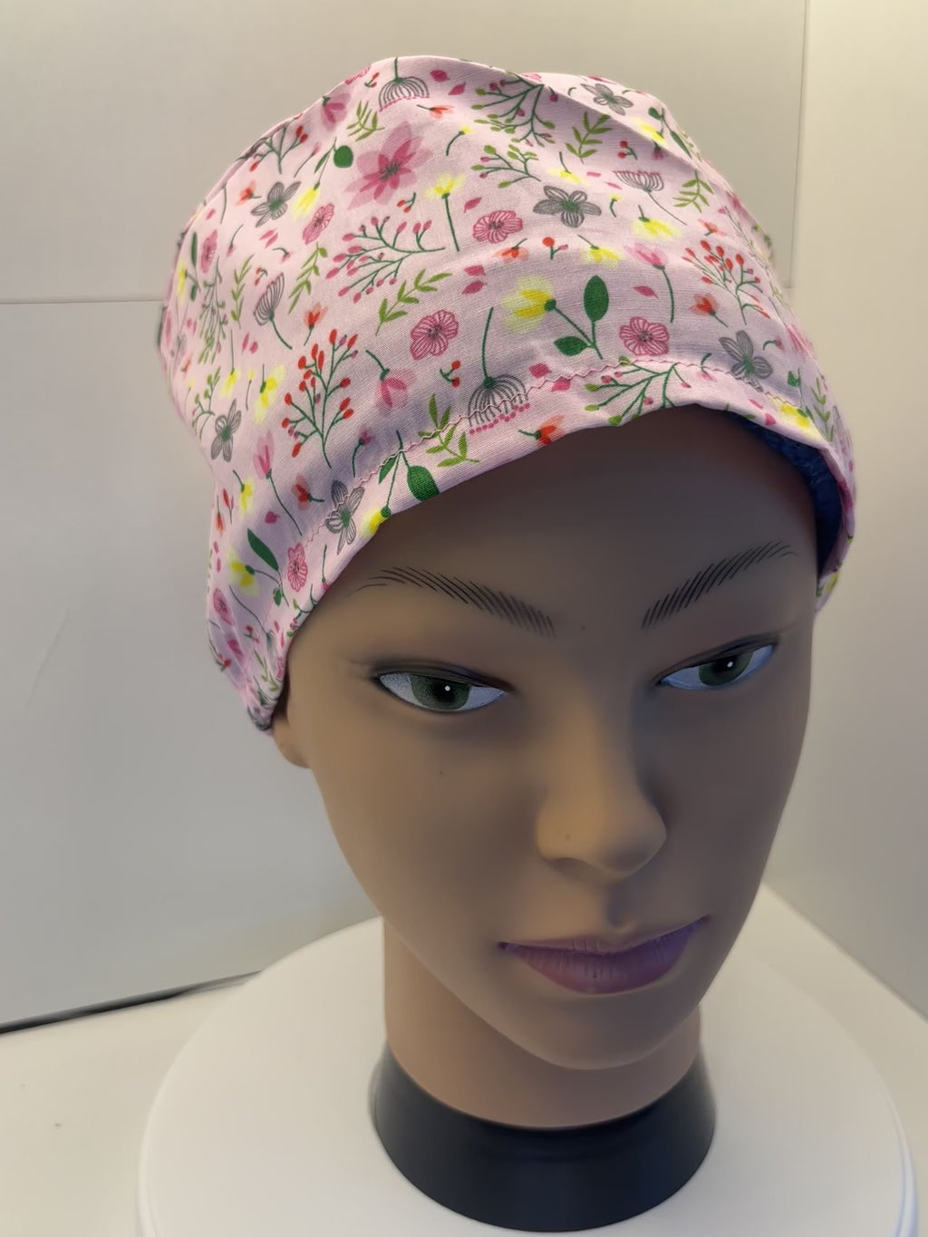 Pink Flower Garden 100% Cotton Theatre Hat/Scrub Cap Optional Satin Lining