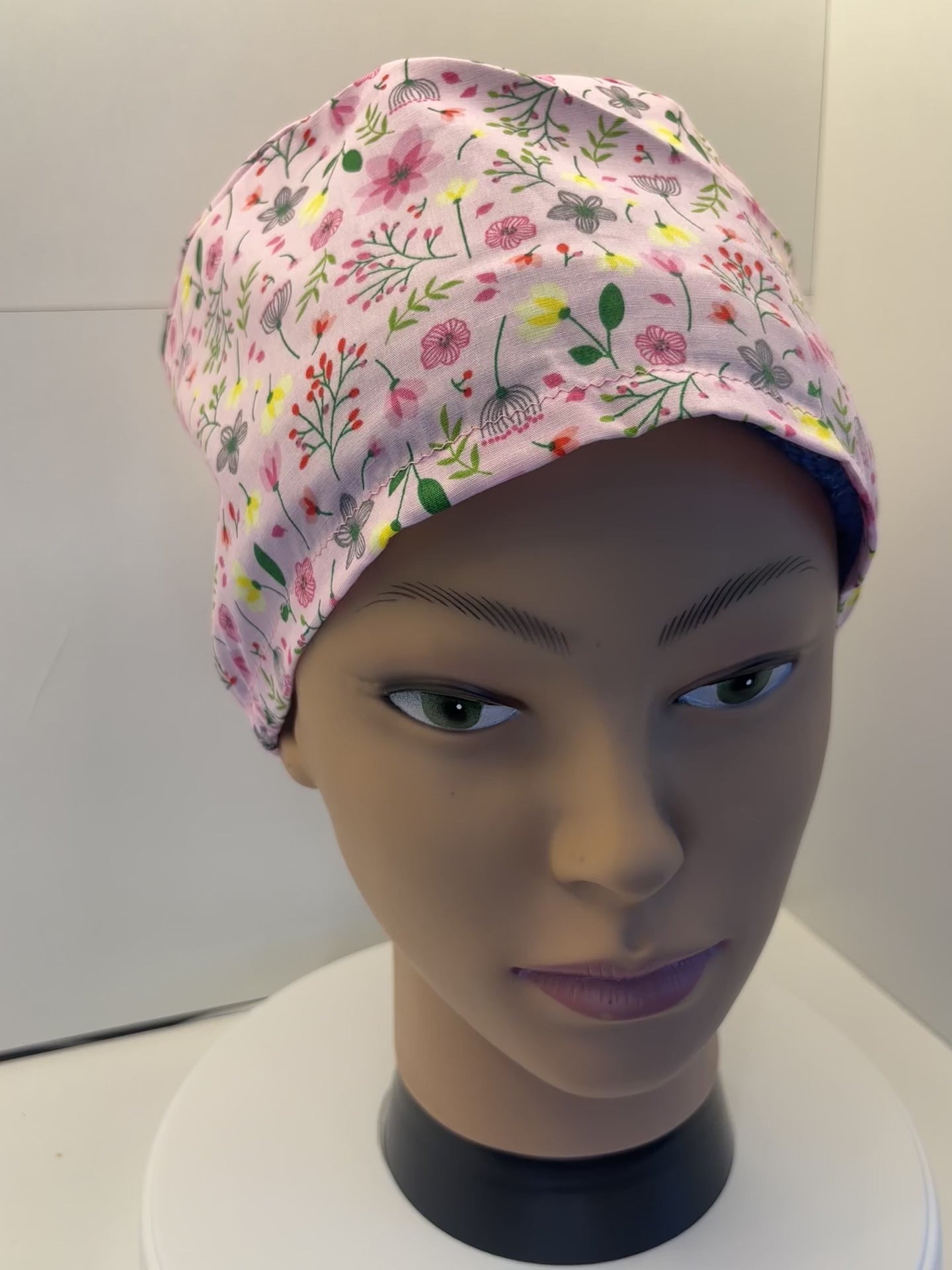 Pink Flower Garden 100% Cotton Theatre Hat/Scrub Cap Optional Satin Lining