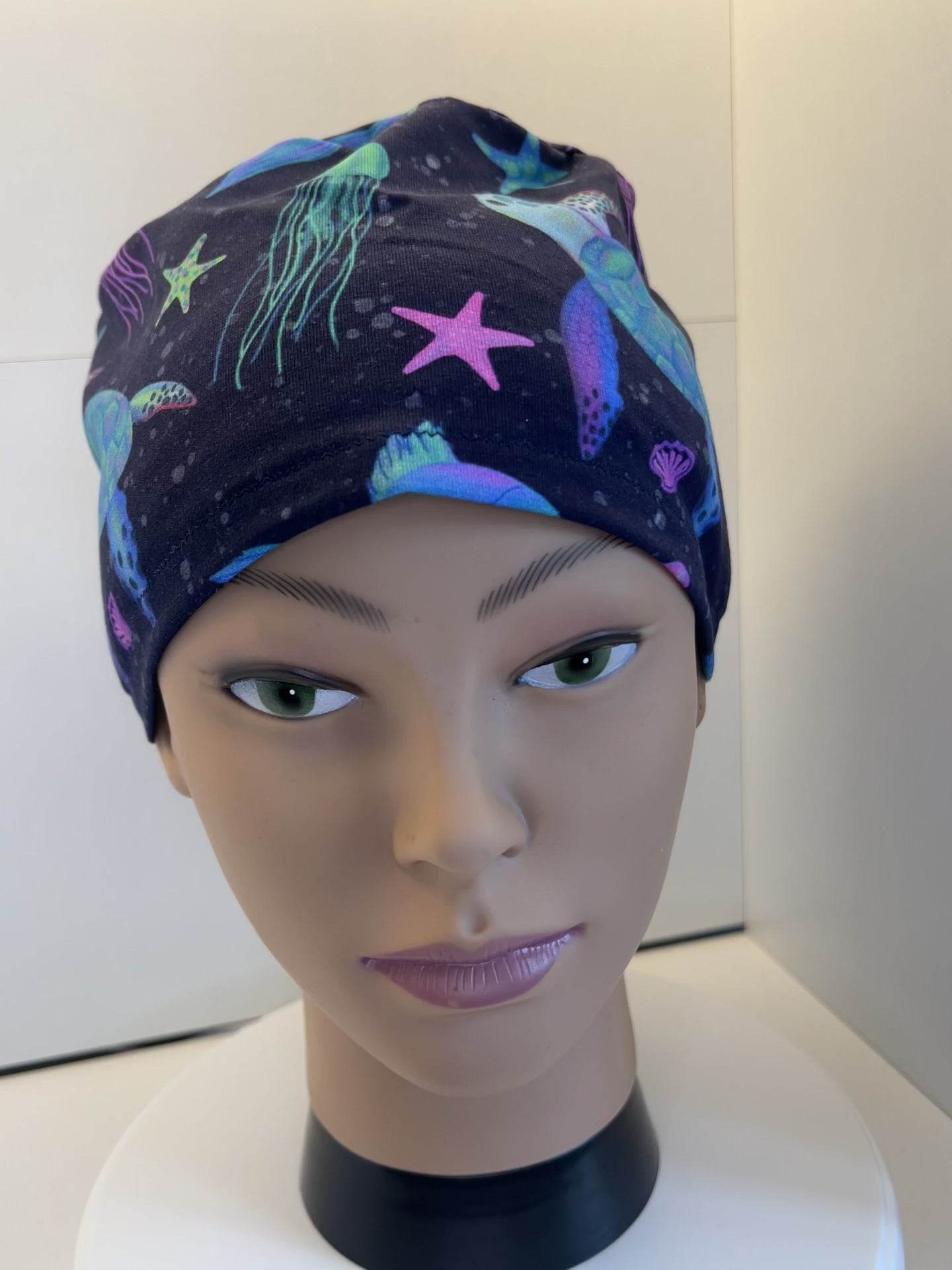 Navy Aquarium Premium Jersey super soft and smooth cotton theatre scrub hat/cap