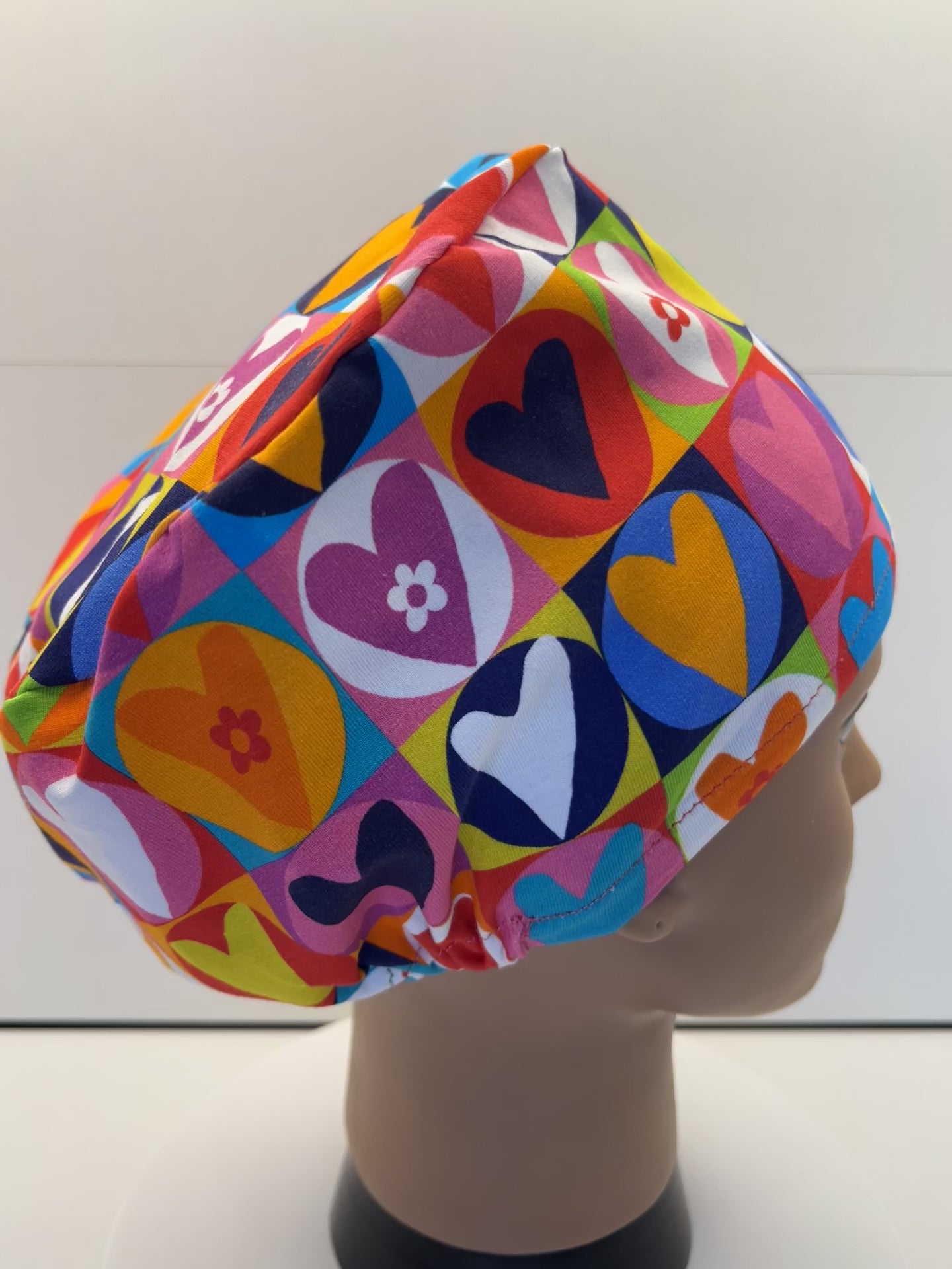 Patchwork Hearts 100% Premium Jersey Fabric Theatre Hat/Scrub Cap