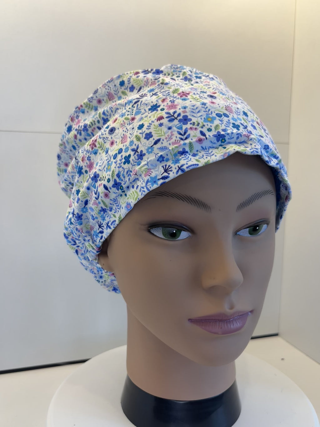 Blue Cottage Garden 100% Cotton Theatre Hat/Scrub Cap Optional Satin Lining
