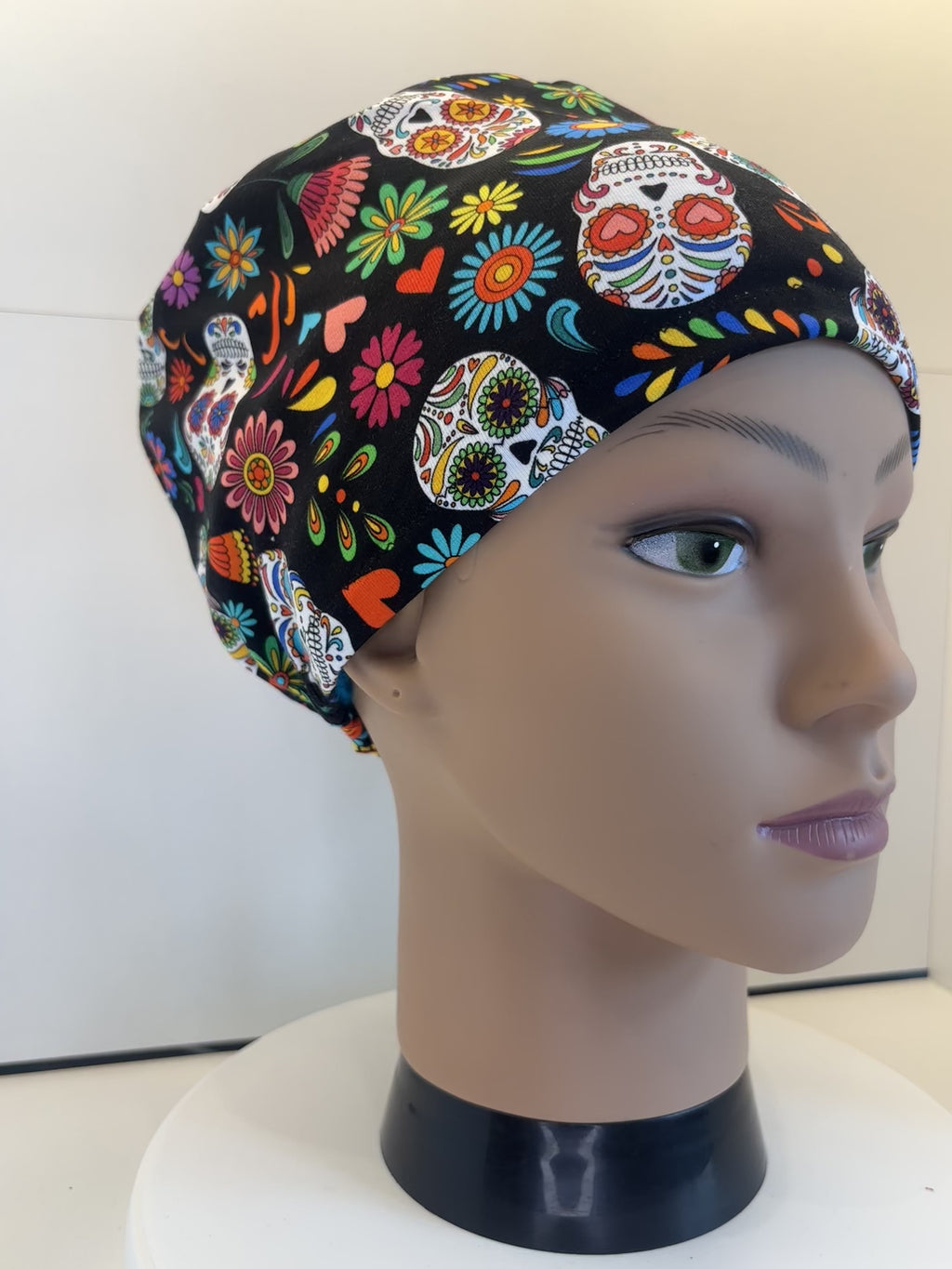 Day of the Dead Jersey Fabric theatre scrub cap / hat.  Ethically made