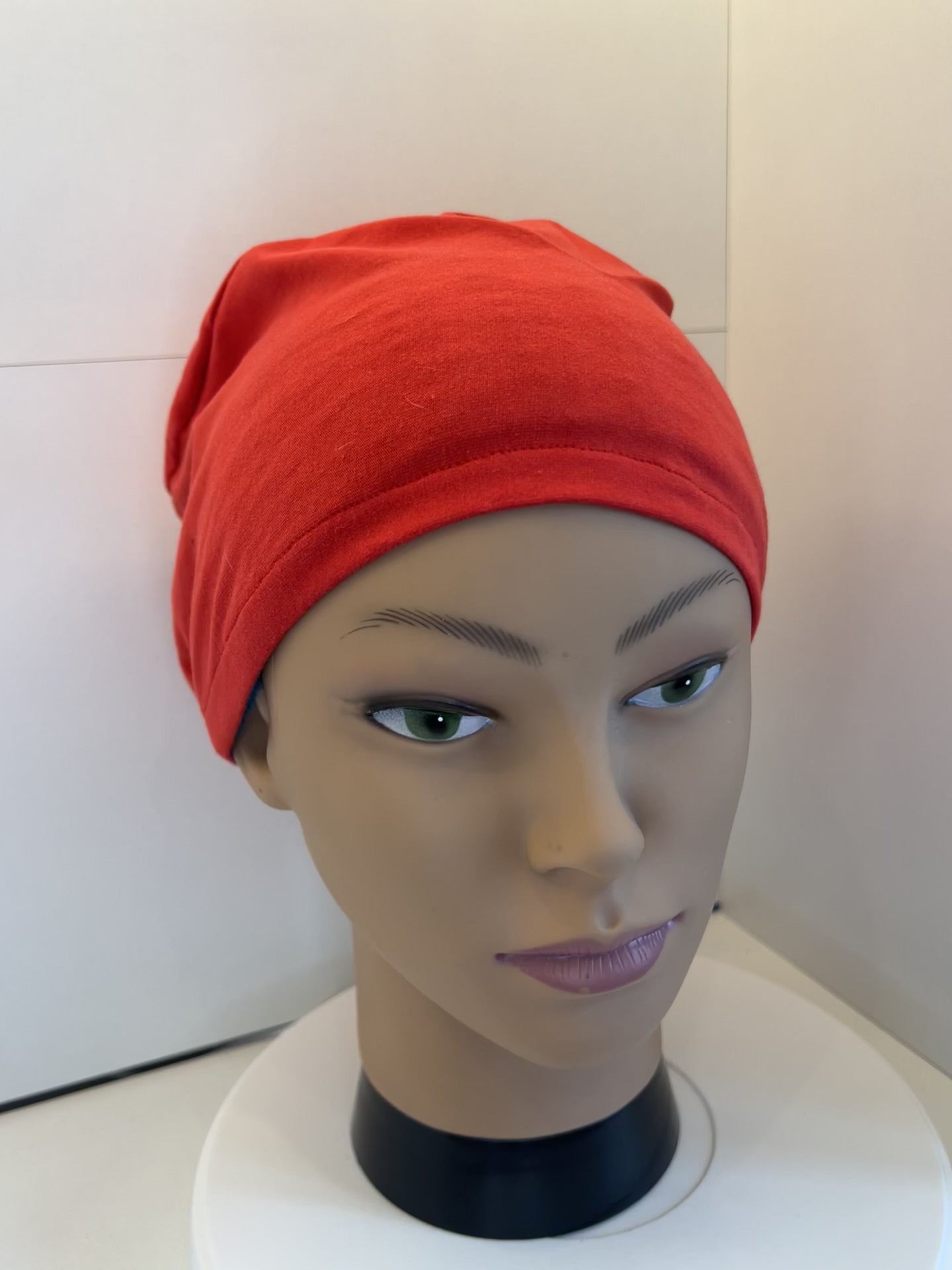 Plain red Soft Jersey Fabric theatre scrub cap / hat.  Ethically made.