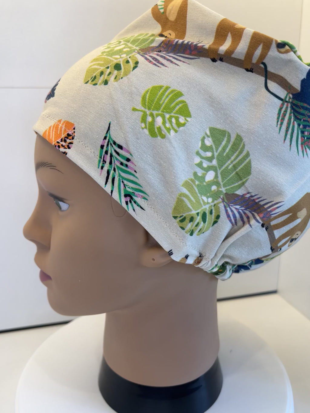 Sloths in Trees Soft Jersey Fabric theatre scrub cap / hat.  Ethically made. Standard and Large size