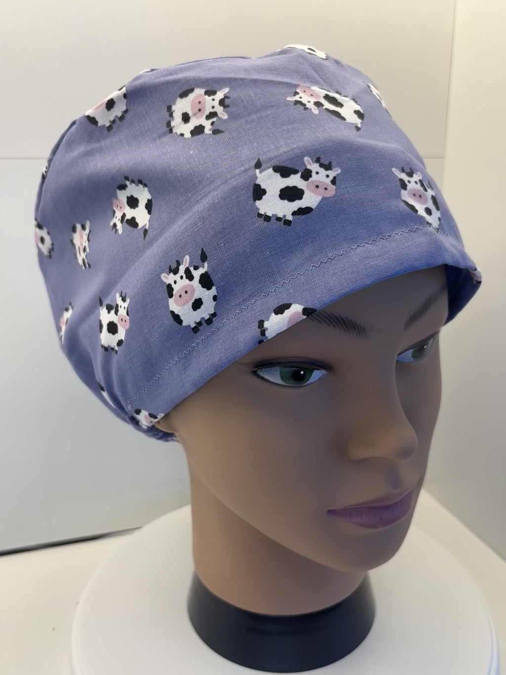 Purple Cows 100% Cotton Theatre Hat/Scrub Cap Optional Satin Lining