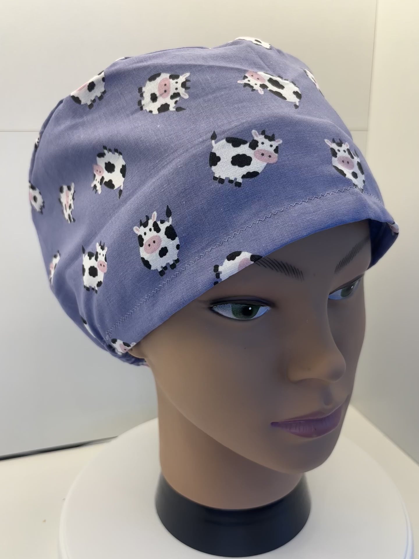 Purple Cows 100% Cotton Theatre Hat/Scrub Cap Optional Satin Lining
