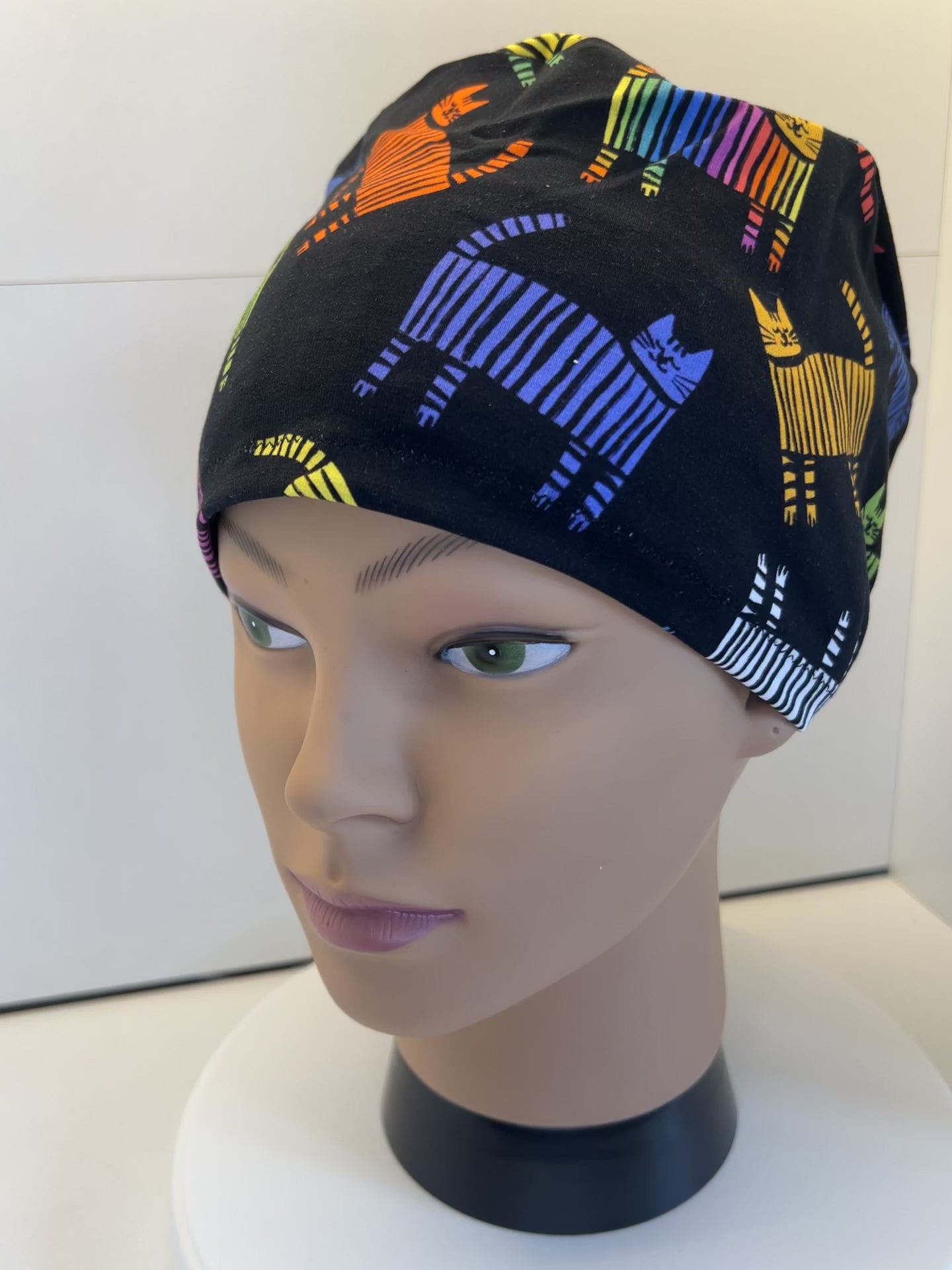 Midnight Rainbow Cats Premium Cotton Jersey super soft theatre scrub hat/cap
