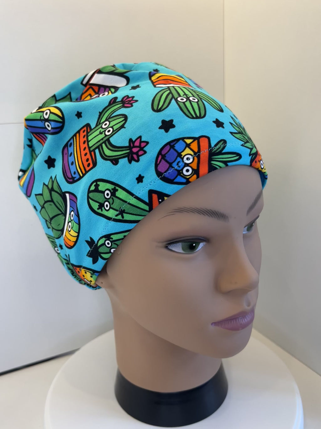 Prickly Pals Cacti Premium Cotton Jersey Super Soft Surgical/Theatre Scrub Hat/Cap. UK Handmade
