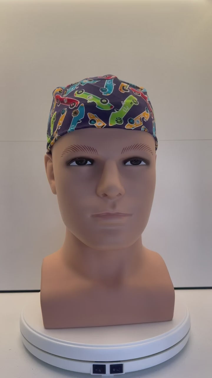 Racing Legends Cotton Fabric tie-back theatre scrub cap / hat
