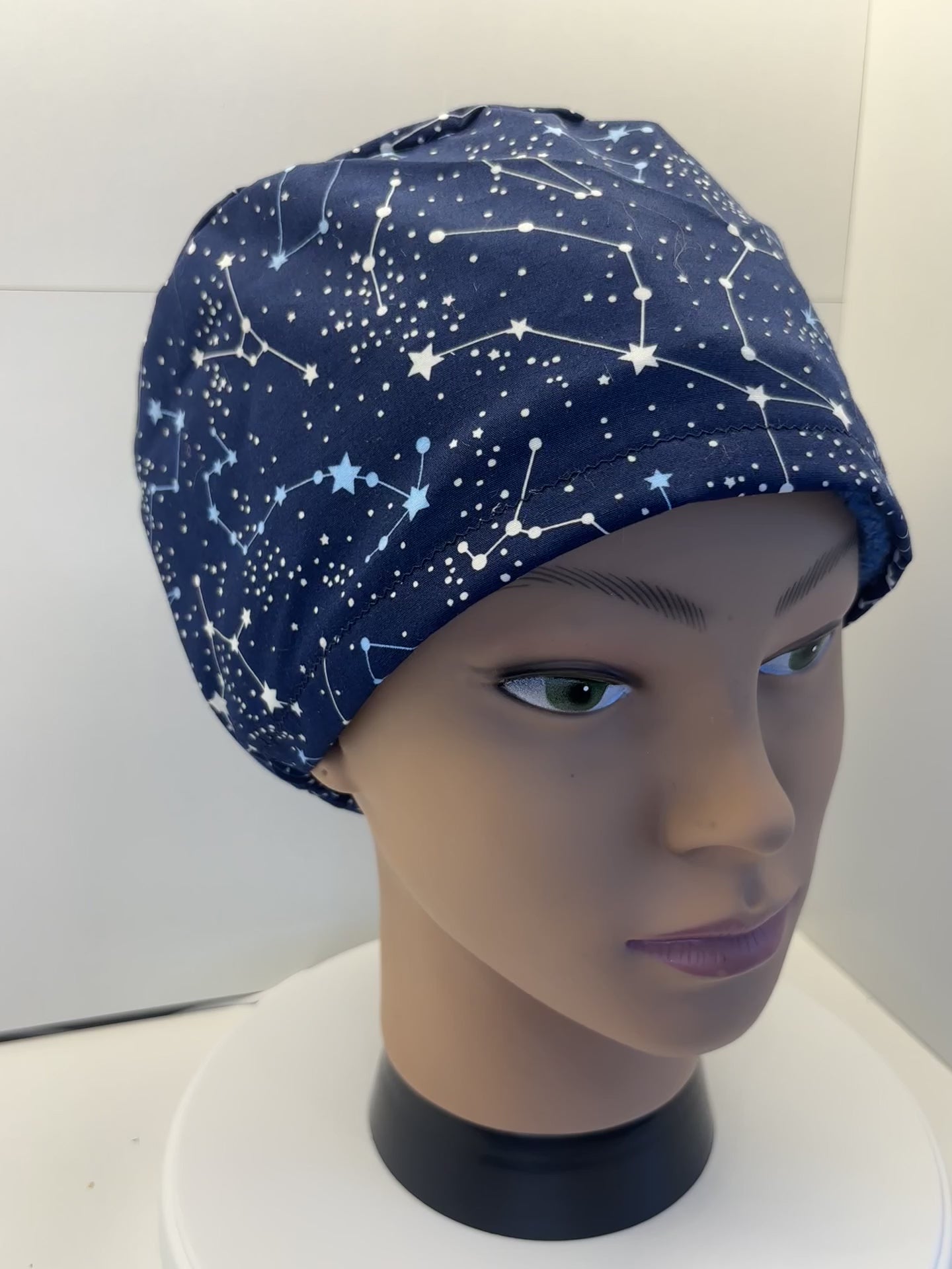 Navy Constellations 100% Cotton Theatre Hat/Scrub Cap Optional Satin Lining