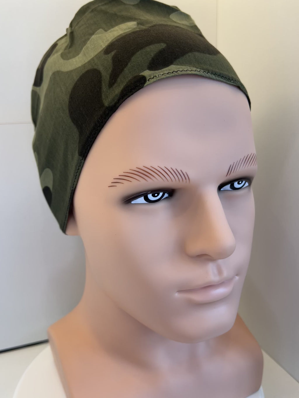 Camouflage Cotton Fabric tie-back theatre scrub cap / hat.  Ethically made