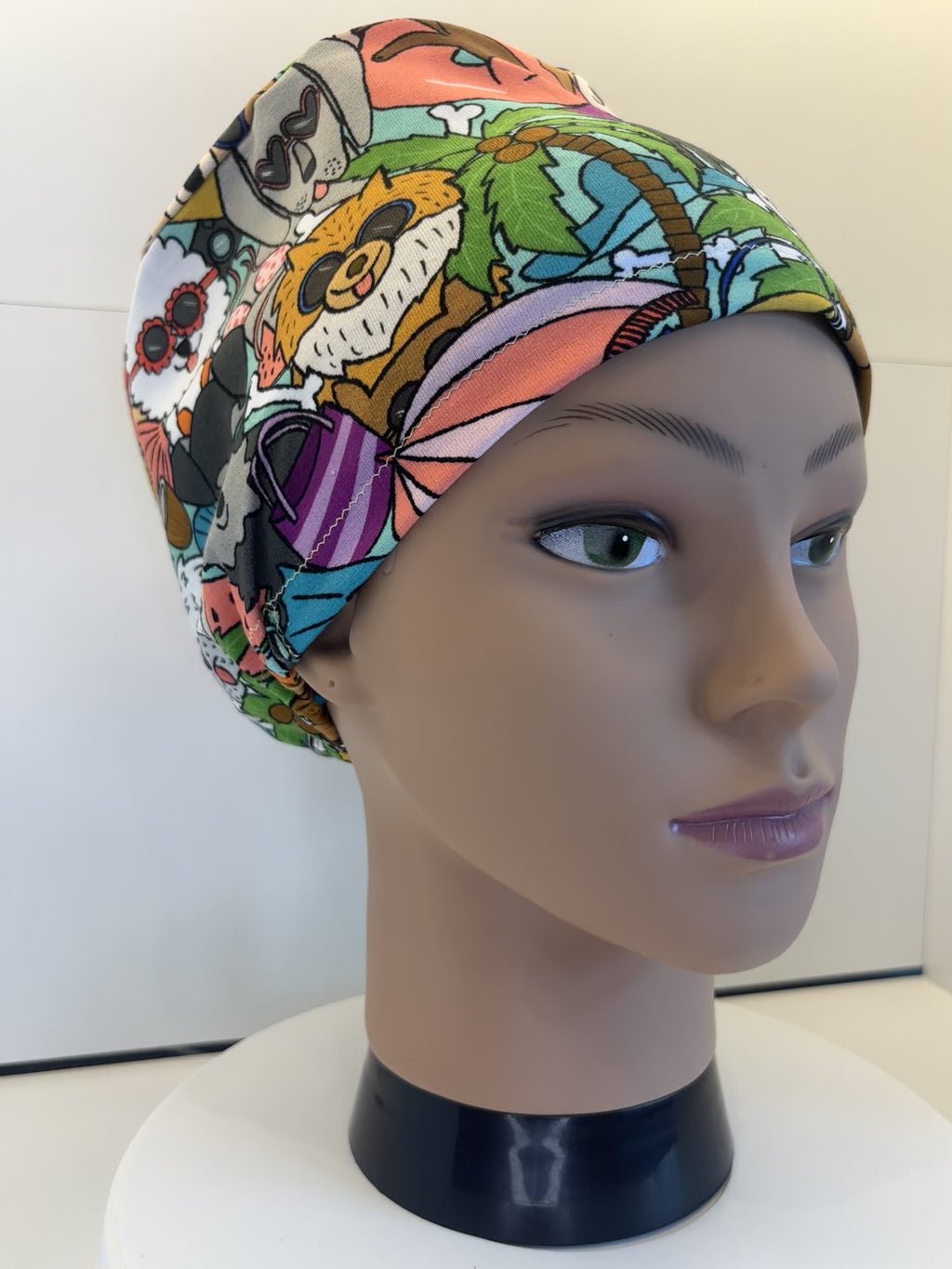 Dogs on Holiday Soft Jersey Fabric theatre scrub cap / hat.  Ethically made.
