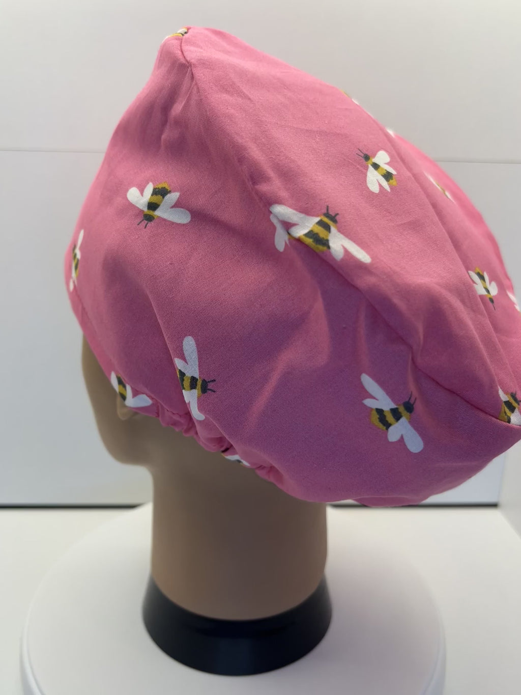Pink Busy Bees 100% Cotton Optional Satin Lining Theatre Hat/Scrub Cap