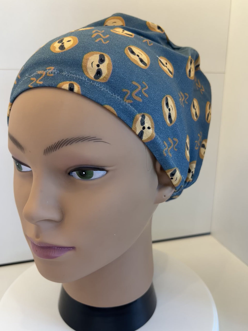 Sleepy Sloths Teal Soft Jersey Fabric theatre scrub cap / hat.  Ethically made. Standard and Large size